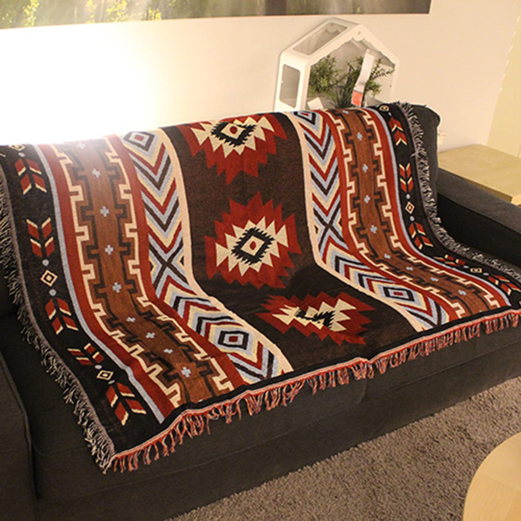 ラグ タペストリー ポンポン付き カーペット 絨毯 民族 ポンチョ